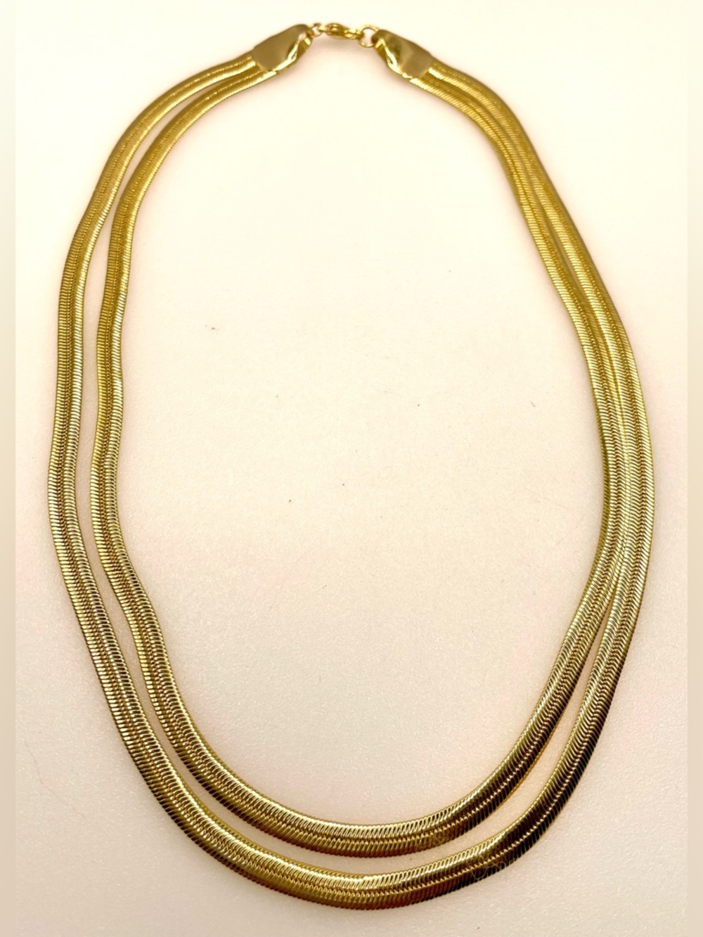 Vintage Gold Tone Double Flattened Snake Chain Necklace Layered Collar Statement